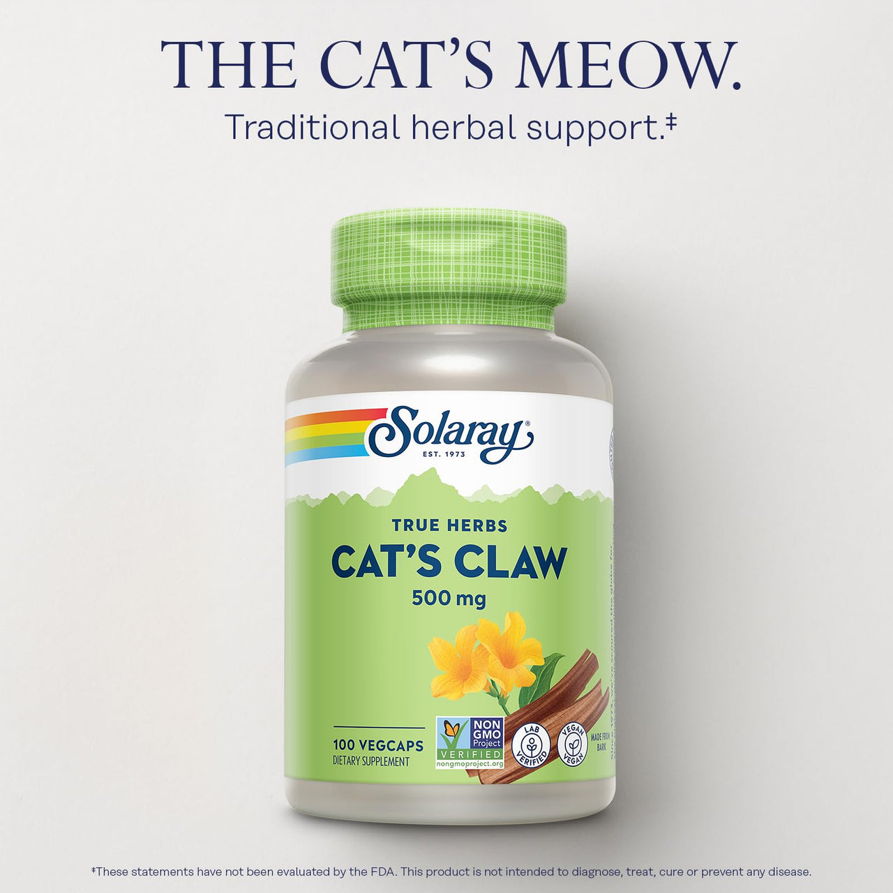 SOLARAY Cat's Claw Bark 500mg | Healthy Immune & Digestive System Function Support | May Help Protect Brain Function | Joint Health Support | 100ct