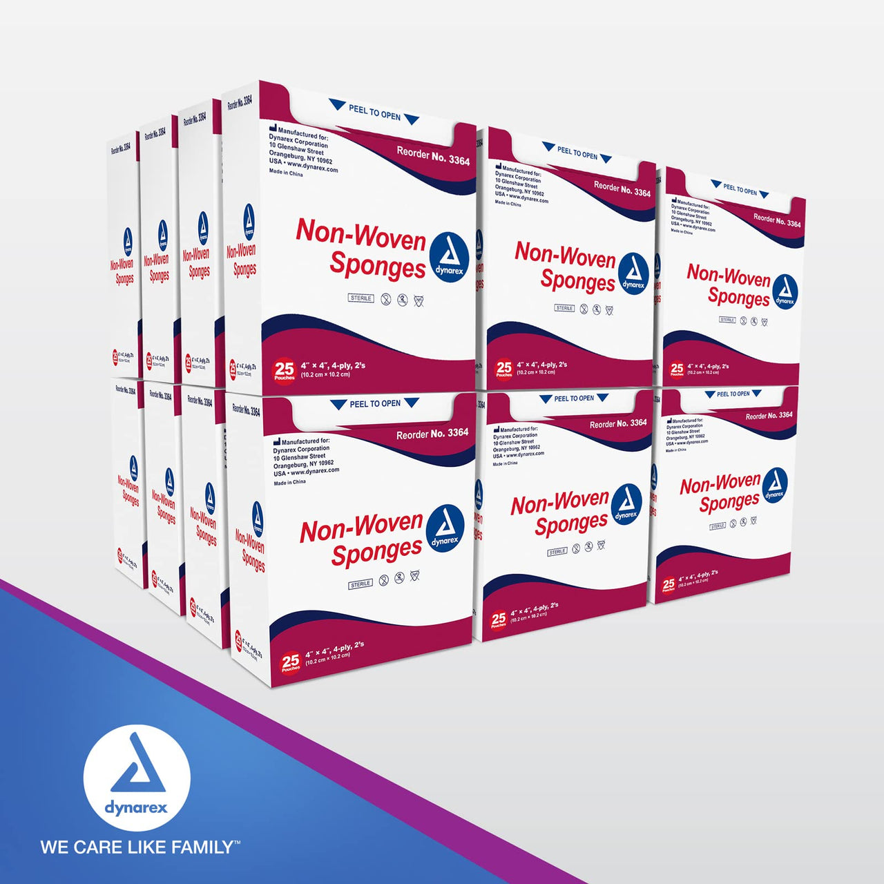 Dynarex Non-Woven Sponges, Sterile, Gauze Sponges, Highly-Absorbent and with Less Linting, 4"x 4", 4 Ply, 1 Case of 600 (24 Boxes of 25)