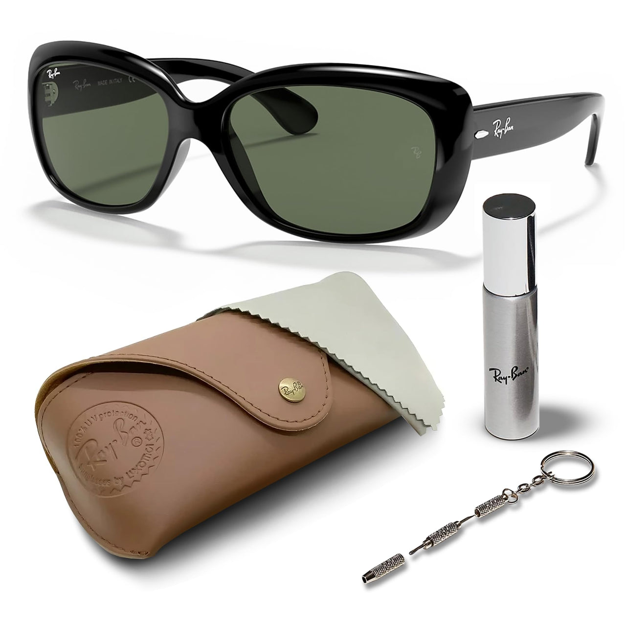 Ray-Ban RB4101 JACKIE OHH Butterfly Shaped Non-Polarized Sunglasses for Women – Includes Official RAYBAN Eyewear Kit – Ideal Formal & Casual Wear Sunglasses – Dark Green Lens
