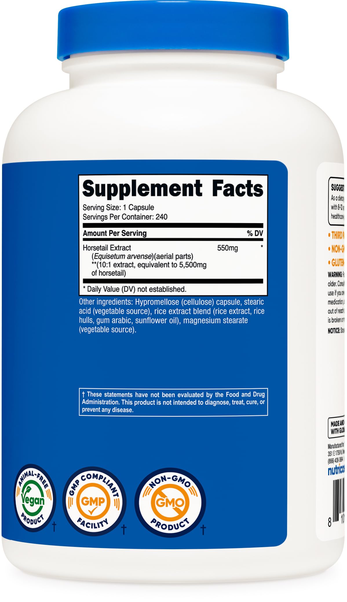Nutricost Horsetail Extract 5,500mg Equivalent from 550mg of 10:1 Extract Per Serving, 240 Capsules for 240 Servings Per Bottle - GMO Free and Gluten Free, Vegan