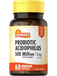 Thumbnail for Sundance Probiotic Acidophilus | 500 Million Active Cultures | 60 Quick Release Capsules | Non-GMO, Gluten Free Supplement