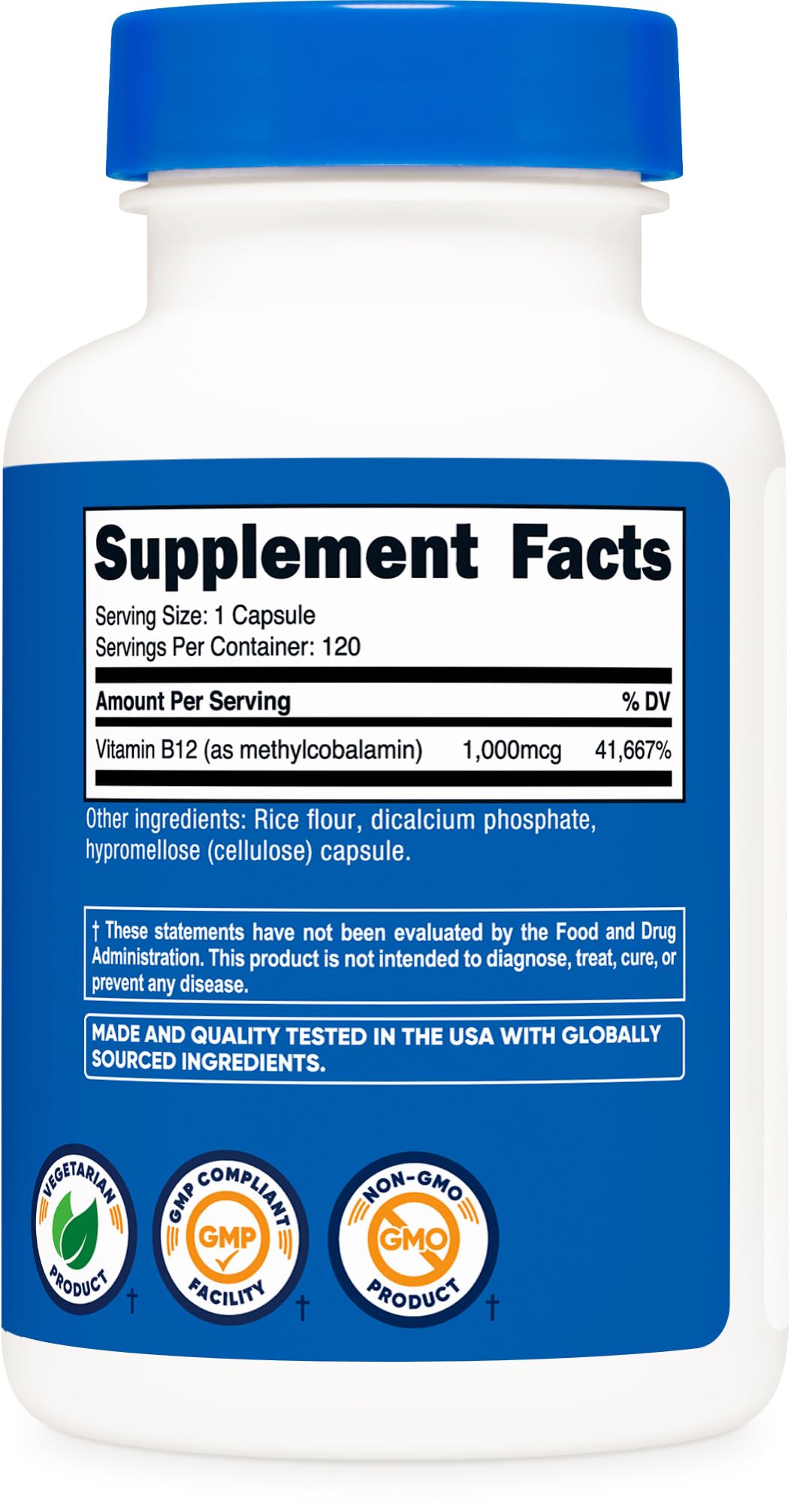 Nutricost Vitamin B12 (Methylcobalamin) 1000mcg, 120 Capsules - Vegetarian, Non-GMO & Gluten Free B12 Supplement