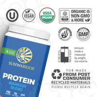 Thumbnail for Vegan Organic Protein Powder Plant-based | BCAA Amino Acids Hemp Seed Soy Free Dairy Free Gluten Free Synthetic Free NON-GMO | Unflavored 30 Servings | Warrior Blend by Sunwarrior
