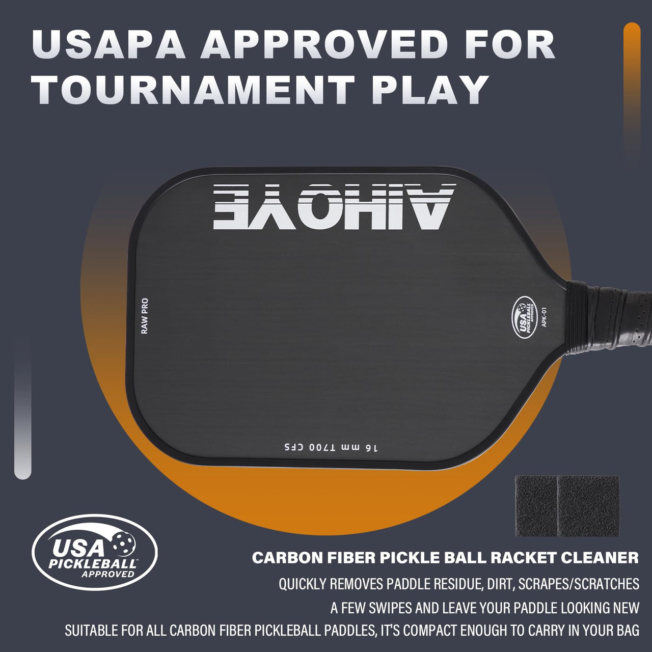 Aihoye PRO Pickleball Paddles- Raw T700 Carbon Fiber Textured Surface (CFS) with High Grit & Spin, Pickleball Paddles Set of 2 with 16MM Polypropylene Honeycomb Core, USAPA Approved