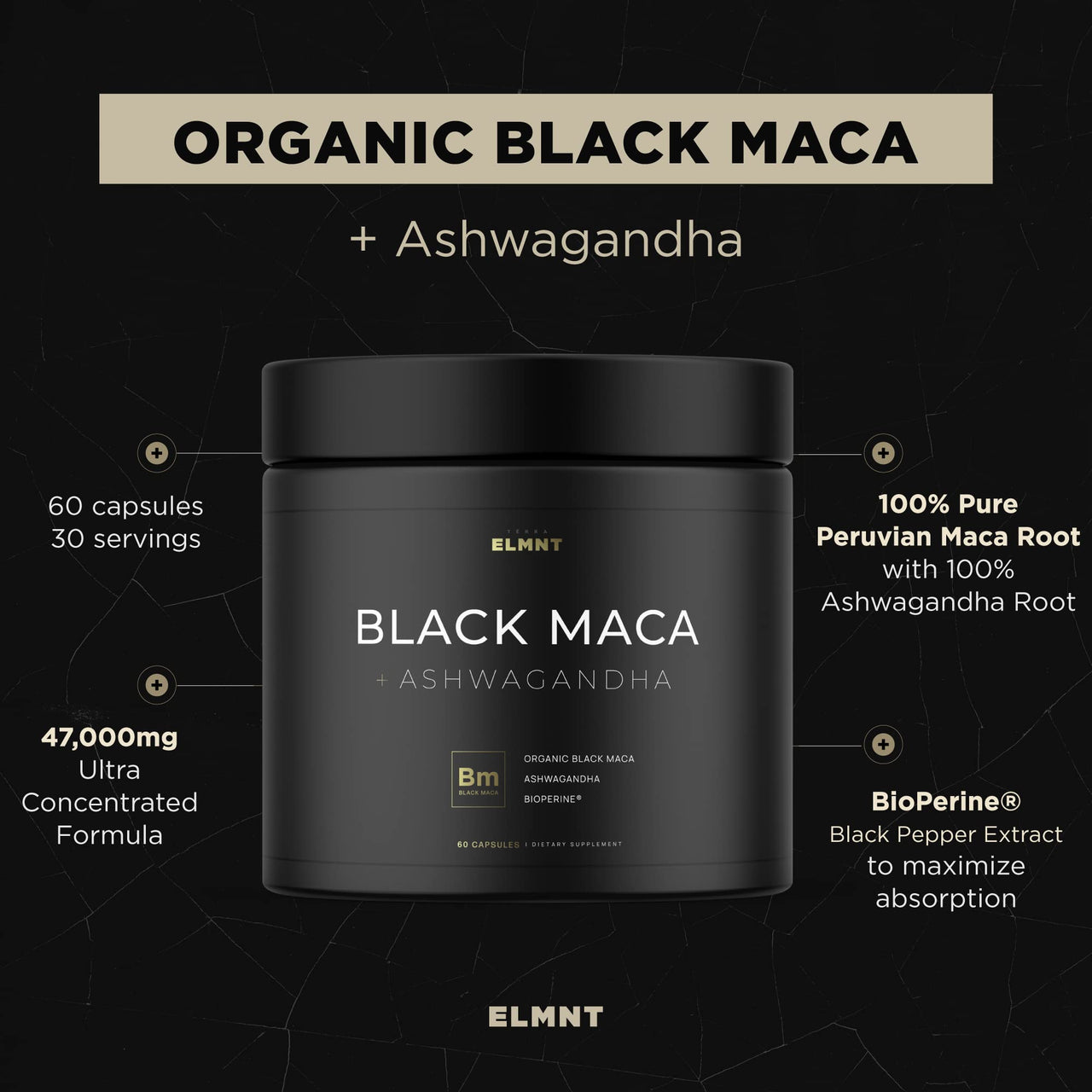 40,000mg 40x Strength Organic Black Maca Root w. Ashwagandha - #1 Highest Potency Black Maca Root Capsules for Men Supplement 40:1 Extract - 100% Pure Maca Peruana, Maca Powder Pills, Gelatinized