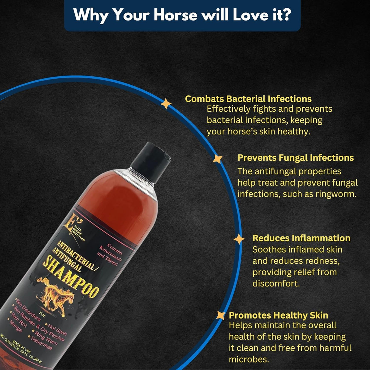 E3 Elite Equine Evolution ABAF Shampoo for Dogs and Horses 32 fl oz