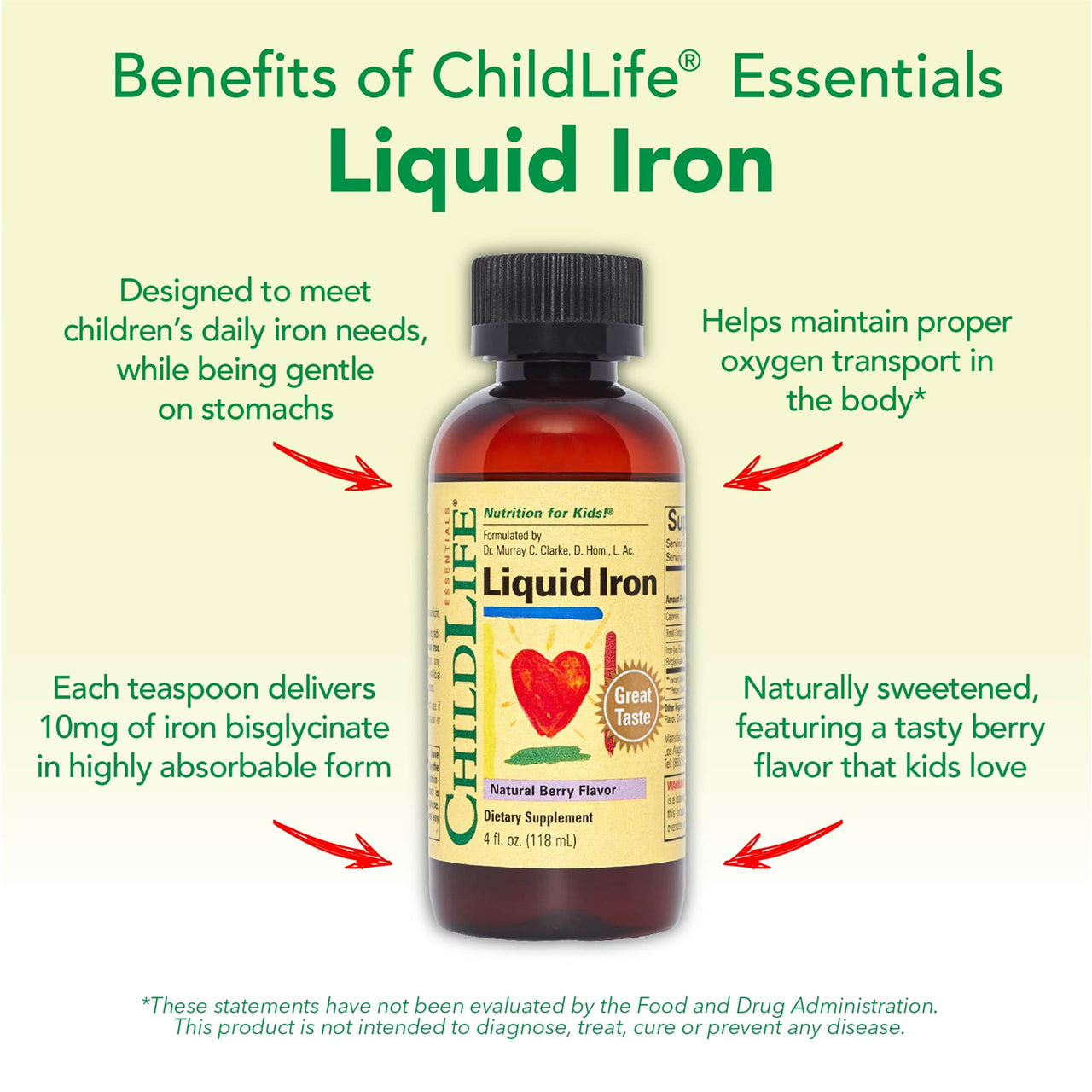 CHILDLIFE ESSENTIALS Liquid Iron for Kids - Iron Supplement Drops for Toddler & Baby, Gluten Free - Natural Berry, 4 Fl Oz