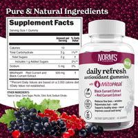 Thumbnail for Norm's Farms Elderberry Antioxidant Gummies - Daily Refresh w/MitoHeal, 500mg Red & Black Currant Extract - Sleep, Mood, Skin, Hair & Nail Support - USA Made, Vegan, Non-GMO, Gluten-Free - 45 Gummies