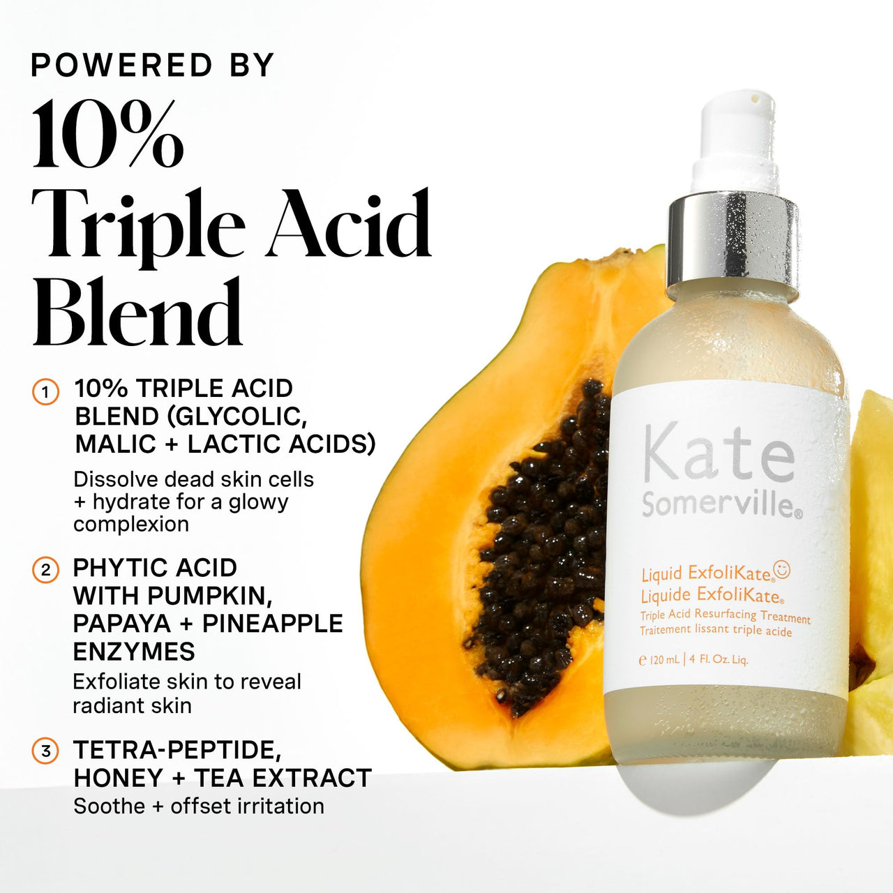 Kate Somerville Liquid ExfoliKate – Triple Acid Resurfacing Treatment – Clinically Formulated AHA Overnight Facial Exfoliator Smooths Skin and Minimizes Pores, 4 Fl Oz
