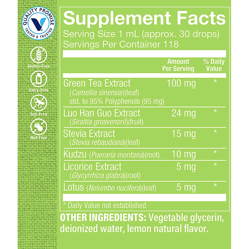 The Vitamin Shoppe Supreme Green Tea 100MG, with 90% Polyphenols, Antioxidant That Supports Cellular Health, Metabolism Support (4 Fluid Ounces Liquid)