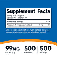 Thumbnail for Nutricost Potassium Citrate 99mg, 500 Capsules (2 Bottles)