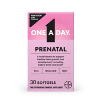 Thumbnail for One A Day Prenatal Vitamins- Folic Acid, Iron, Omega- 3 (DHA), Pregnancy Vitamins for Women, Prenatal Multivitamin for Mom and Baby Support, Pregnancy Must Haves 30 Ct (Packaging May Vary)