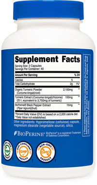 Thumbnail for Nutricost Turmeric Curcumin with BioPerine and 95% Curcuminoids, 2300mg, 120 Capsules, Veggie Capsules, 767mg Per Cap, 40 Servings, Gluten Free, Non-GMO