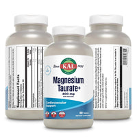 Thumbnail for KAL Magnesium Taurate 400mg Plus CoEnzyme Vitamin B6, Chelated Magnesium Supplement, Muscle Function, Gluten Free, Vegan, 90 Serv, 180 Tablets