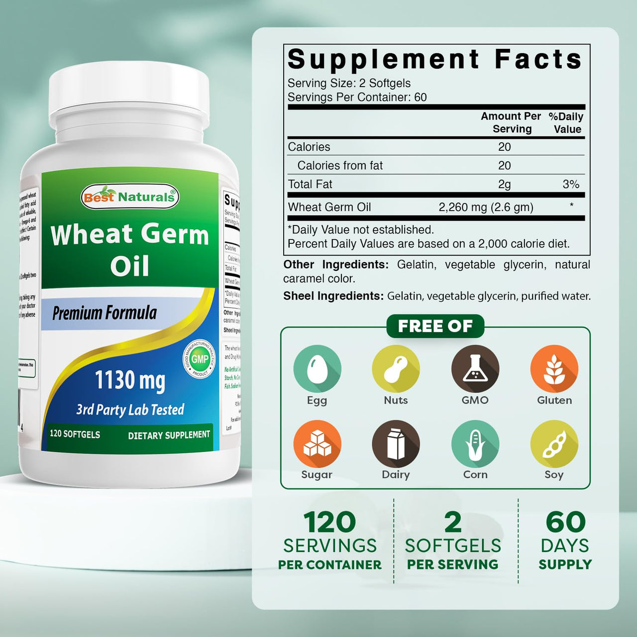 Best Naturals Wheat Germ Oil 1130 mg 120 Softgels