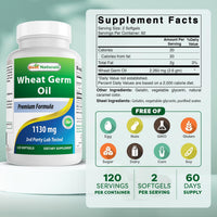 Thumbnail for Best Naturals Wheat Germ Oil 1130 mg 120 Softgels