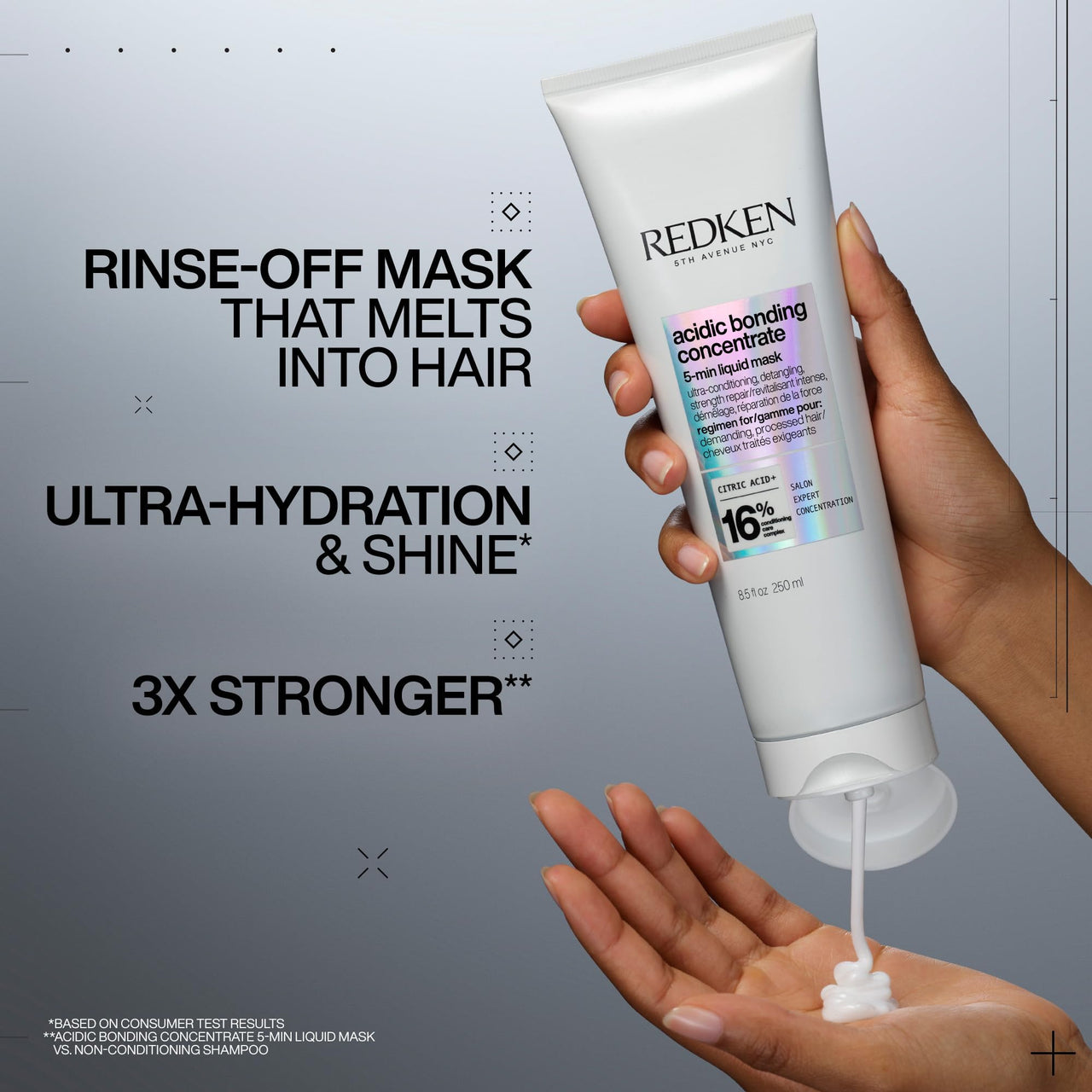 Redken Acidic Bonding Concentrate Hair Mask - Hydrating 5 Minute Liquid Mask, Bond Building & Strengthening, For Dry, Damaged Hair, 8.5 Fl Oz
