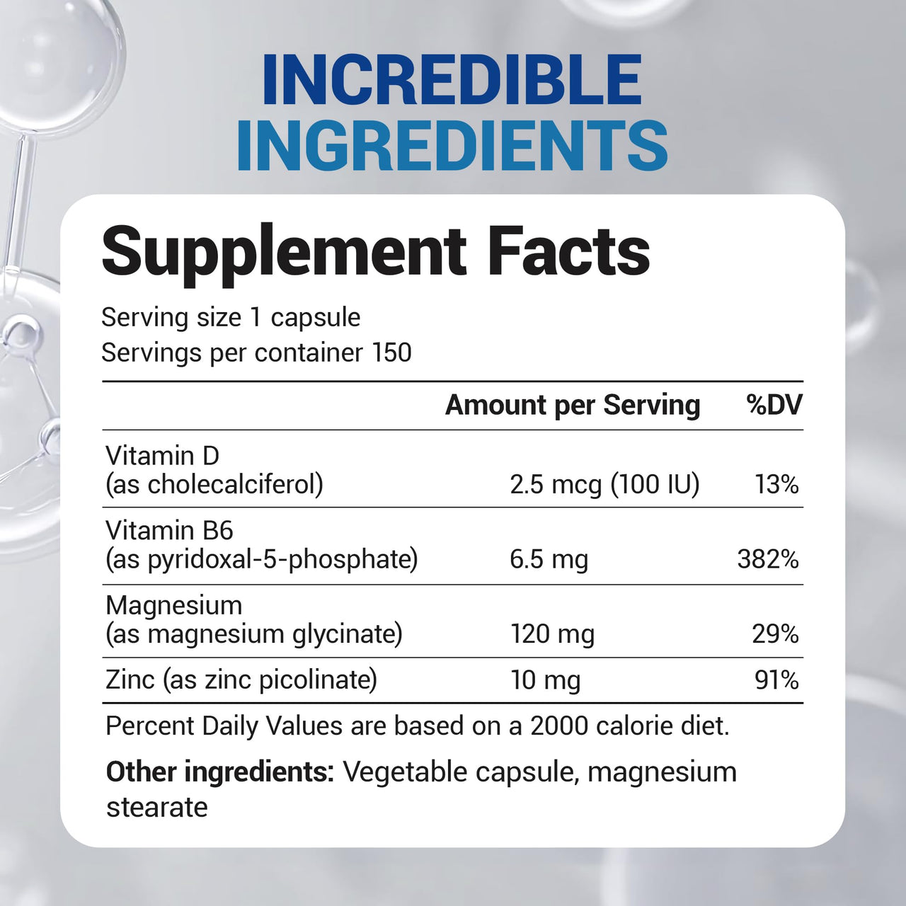 Dr. Berg Magnesium Glycinate with Vitamin D, B6 & Zinc for Stress Relief, Calm, Relaxation, & Good Sleep* - 120 mg Per Magnesium Supplement Capsule - Chelated Magnesium Glycinate - 150 Caps