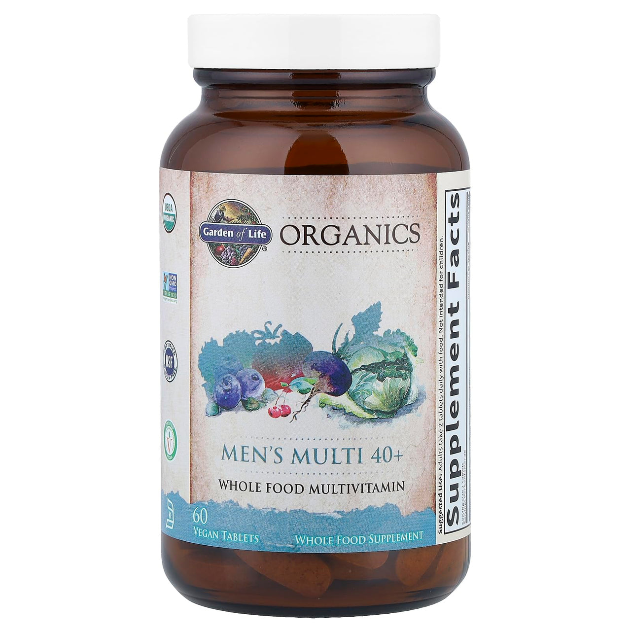 Garden of Life Organics Men's 40+ Multivitamin with Prostate Support, B12 & Vitamins â€“ Vegan Daily Whole Food Multivitamin, Non-GMO, Certified Organic, 60 Tablets