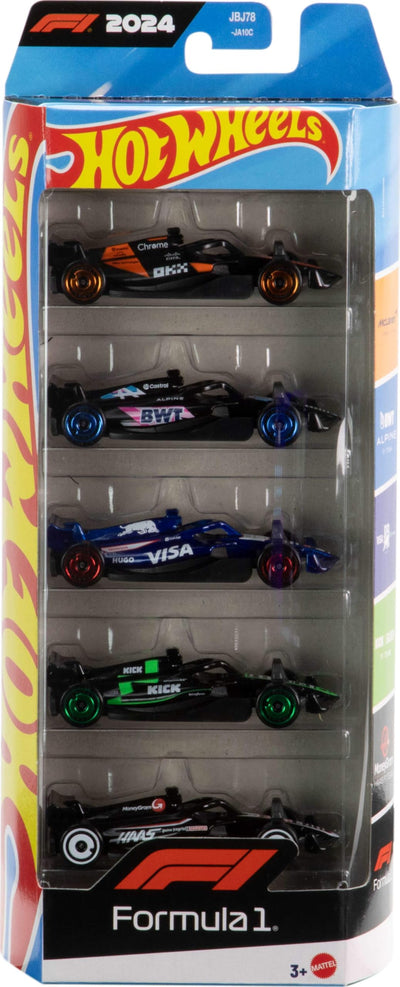 Image 1 of Hot Wheels Toy Cars Formula 1 5-Pack, Set of 5 1:64 Scale Die-Cast Vehicles Featuring F1 Racing Team Decos, Collectible Race Cars