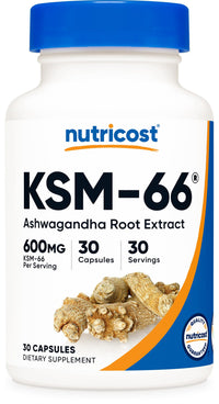 Thumbnail for Nutricost KSM-66 Ashwagandha Root Extract 600mg, 30 Veggie Caps - 5% Withanolides - with BioPerine - Full-Spectrum Root Extract