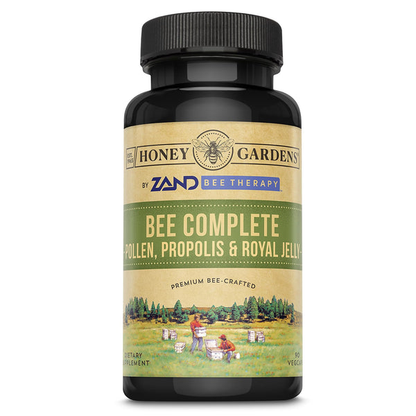 ZAND Honey Gardens Bee Complete - Bee Pollen Supplement for Men & Women, Propolis & Royal Jelly Superfood Blend, High Potency Nourishing Formula - 30 Servings, 90 Vegetarian Capsules