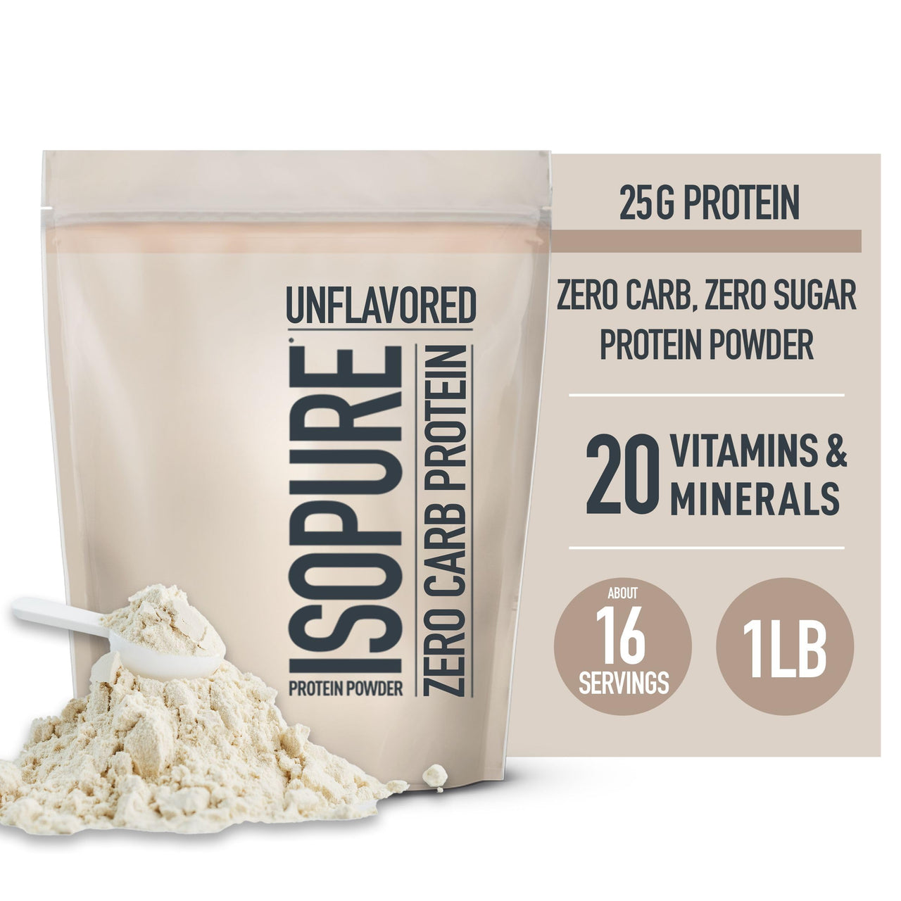 Bundle of Isopure Unflavored Whey Protein Isolate, 25g Protein, Zero Carb, 16 Servings, 1 Pound (Packaging May Vary) + Collagen Peptides Powder, 14 Servings, Unflavored, with Vitamin C, with Biotin
