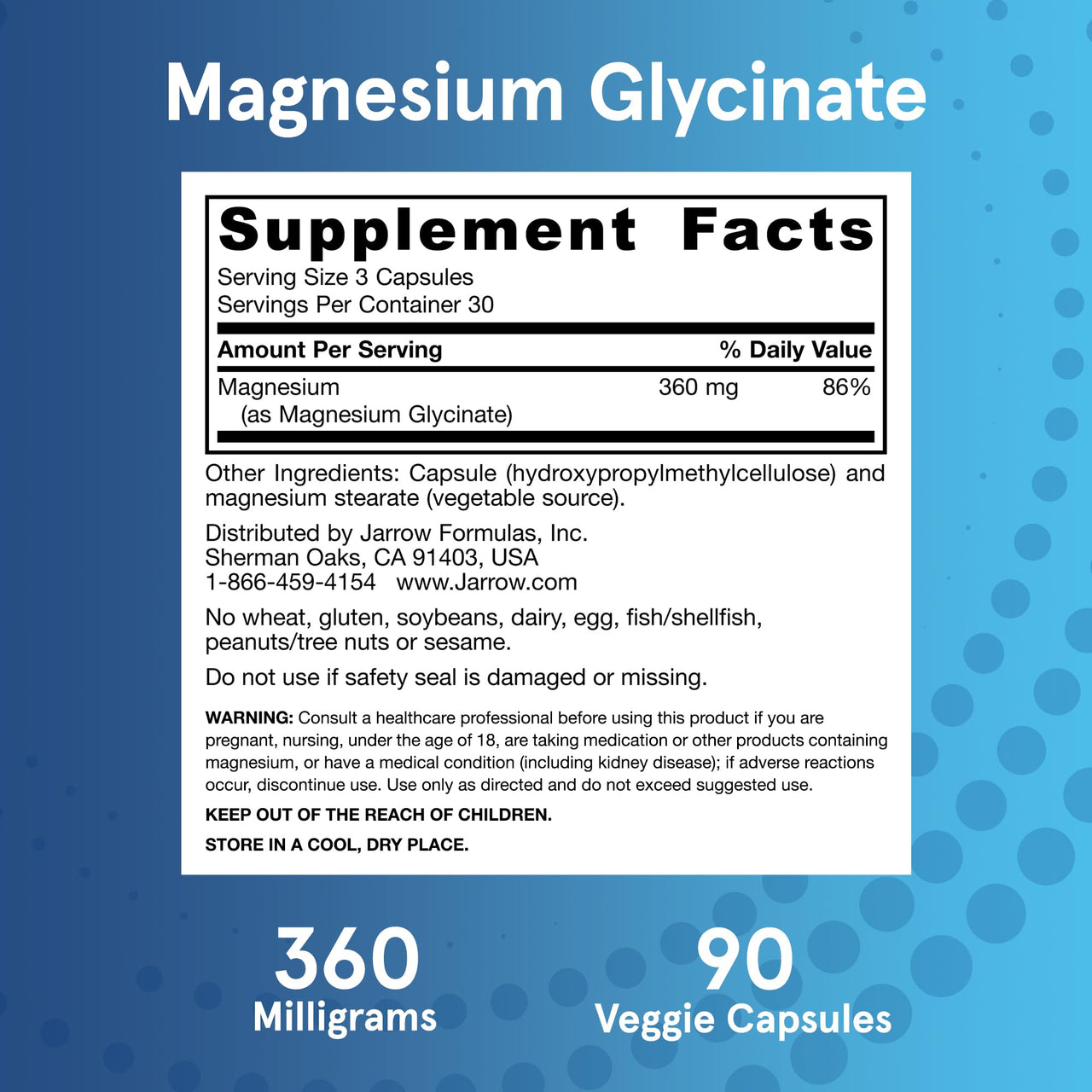 Jarrow Formulas Magnesium Glycinate Veggie Capsules - 360 mg Magnesium per Serving, Supports Relaxation and Healthy Sleep, 90 Count, 30 Day Supply