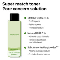 Thumbnail for SOME BY MI Super Matcha Pore Tightening Toner - 5.07Oz, 150ml - Made from Matcha Extracts for Sensitive Skin - Skin Moisturizing and Purifying - Blackheads, Sebum and Pore Care - Korean Skin Care