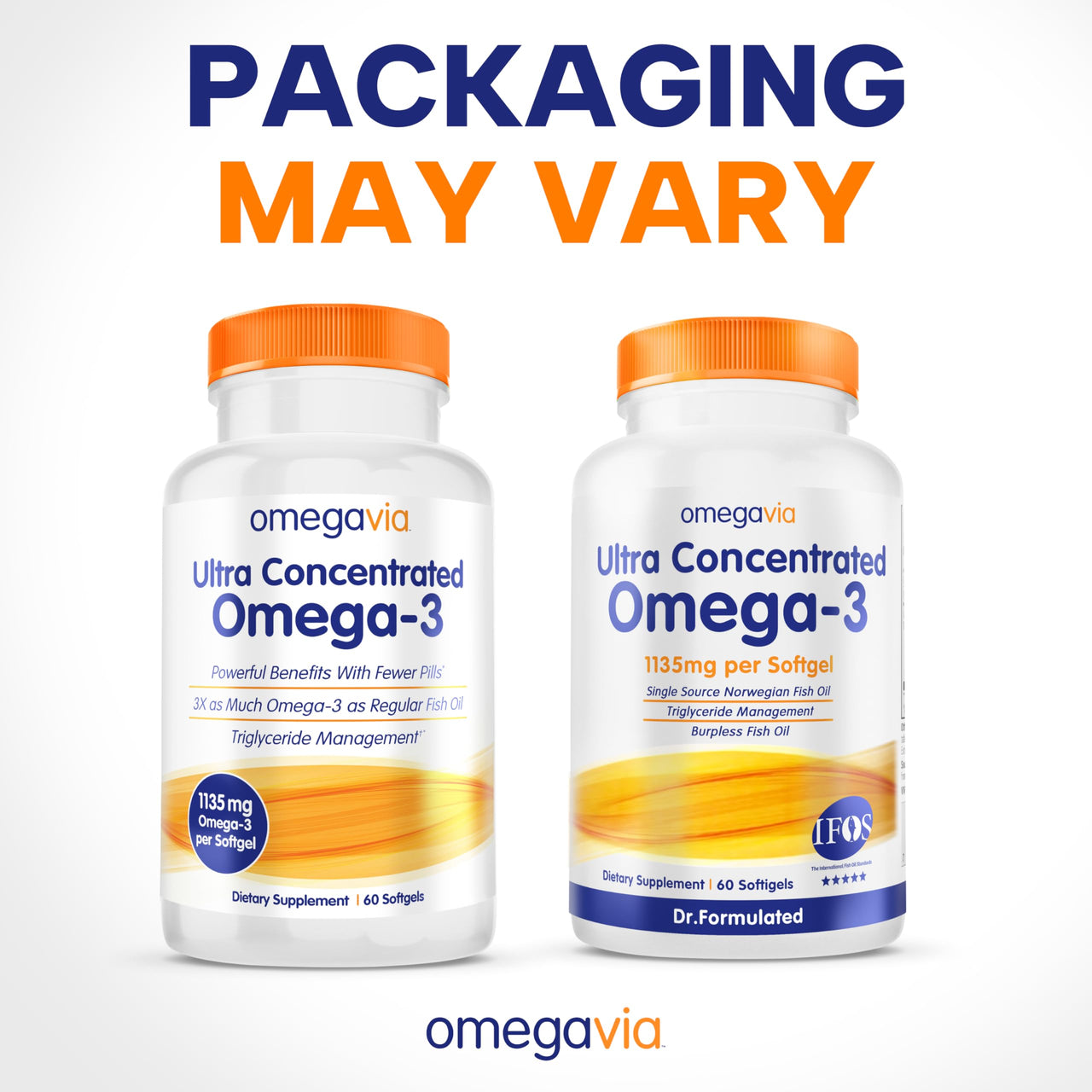 OmegaVia Ultra Concentrated Omega 3 Fish Oil Burpless, 60 Softgels, Triple Strength Omega 3 Fish Oil Supplements, 1135 mg Pure Omega3, No Fishy Burps, High EPA DHA DPA, IFOS 5-Star