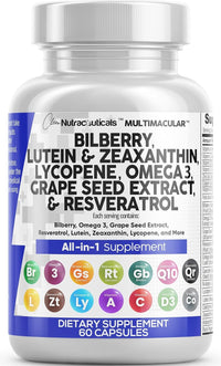 Thumbnail for Clean Nutra Eye Vitamins with Bilberry Lutein and Zeaxanthin Supplements Lycopene 40mg Resveratrol Grape Seed Astaxanthin for Eyes - Eye Care Health Support Eye Vitamin and Mineral Supplement