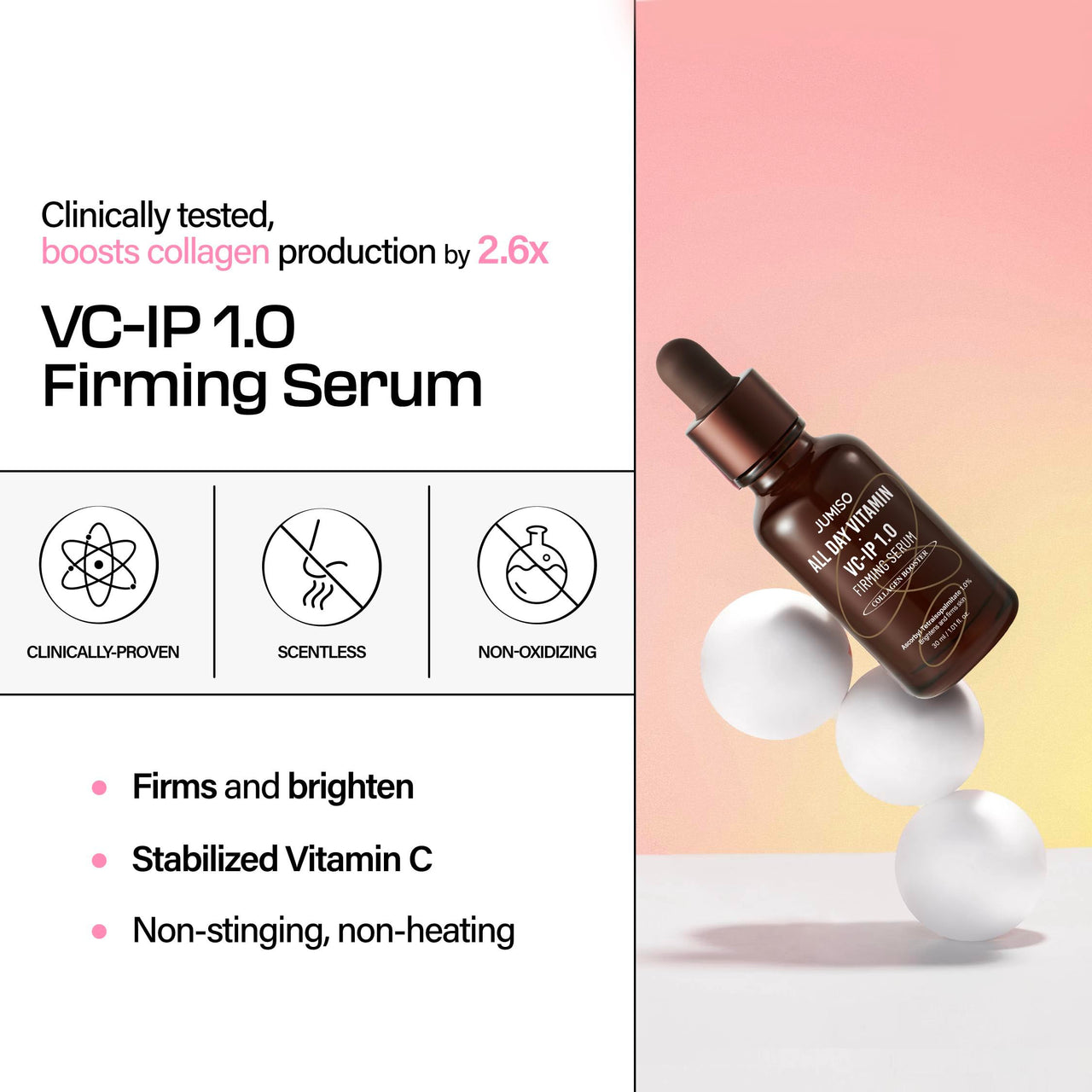 JUMISO All Day VC-IP 1.0 Firming Serum 30ml, 1.01 fl oz, Boosting Collagen, Reducing fine lines, Aronia Extract, Bakuchiol, Panthenol