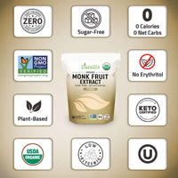 Thumbnail for Durelife Organic 100% Pure Monk Fruit sweetener, No Erythritol, Monkfruit Extract Powder, USDA organic NON-GMO Project Verified, Keto Certified, OU kosher No Fillers Zero Calorie Sugar Substitute 5 OZ