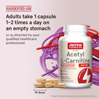 Thumbnail for Jarrow Formulas® Acetyl L-Carnitine 500 mg, Dietary Supplement, Amino Acid Support for Brain Health and Antioxidants, 120 Veggie Capsules, 120 Day Supply