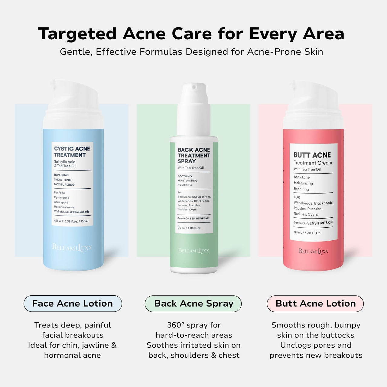 BellamiLuxx Butt Acne Clearing Treatment Cream: Body Acne Treatment for Folliculitis and Pimples on Buttocks, Thighs, and Body with 2% Salicylic Acid & Tea Tree Oil - Butt Cream for Smooth Skin