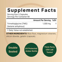 Thumbnail for NatureBell TMG Supplements 1,500mg, 240 Capsules | Max Strength Betaine Anhydrous Trimethylglycine – Supports Healthy Homocysteine Balance, Heart & Liver Health – Non-GMO, Gluten Free