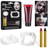Thumbnail for BOBISUKA Halloween Vampire Makeup Kit with White Face & Body Paint, Fake Blood, Black and Red Face Paint Crayon and Fake Teeth SFX Makeup Set for Zombie Wounds Clown Cosplay Special Effects Makeup