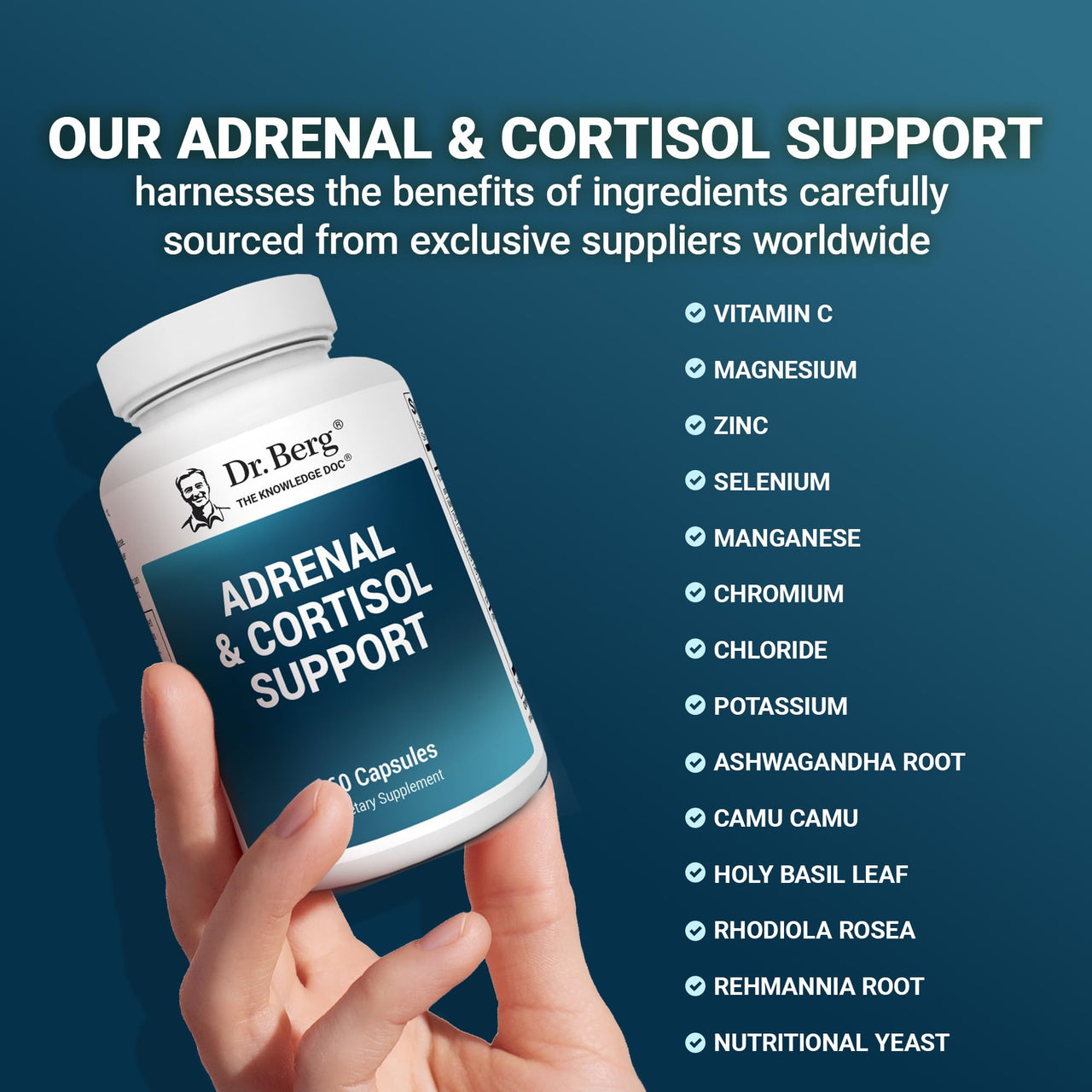 Dr. Berg Adrenal & Cortisol Capsules - Adrenal Supplement & Cortisol Manager - Mood, Focus, Relaxation and Stress Support - Adrenal Supplements with Ashwagandha Extracts - 60 Capsules