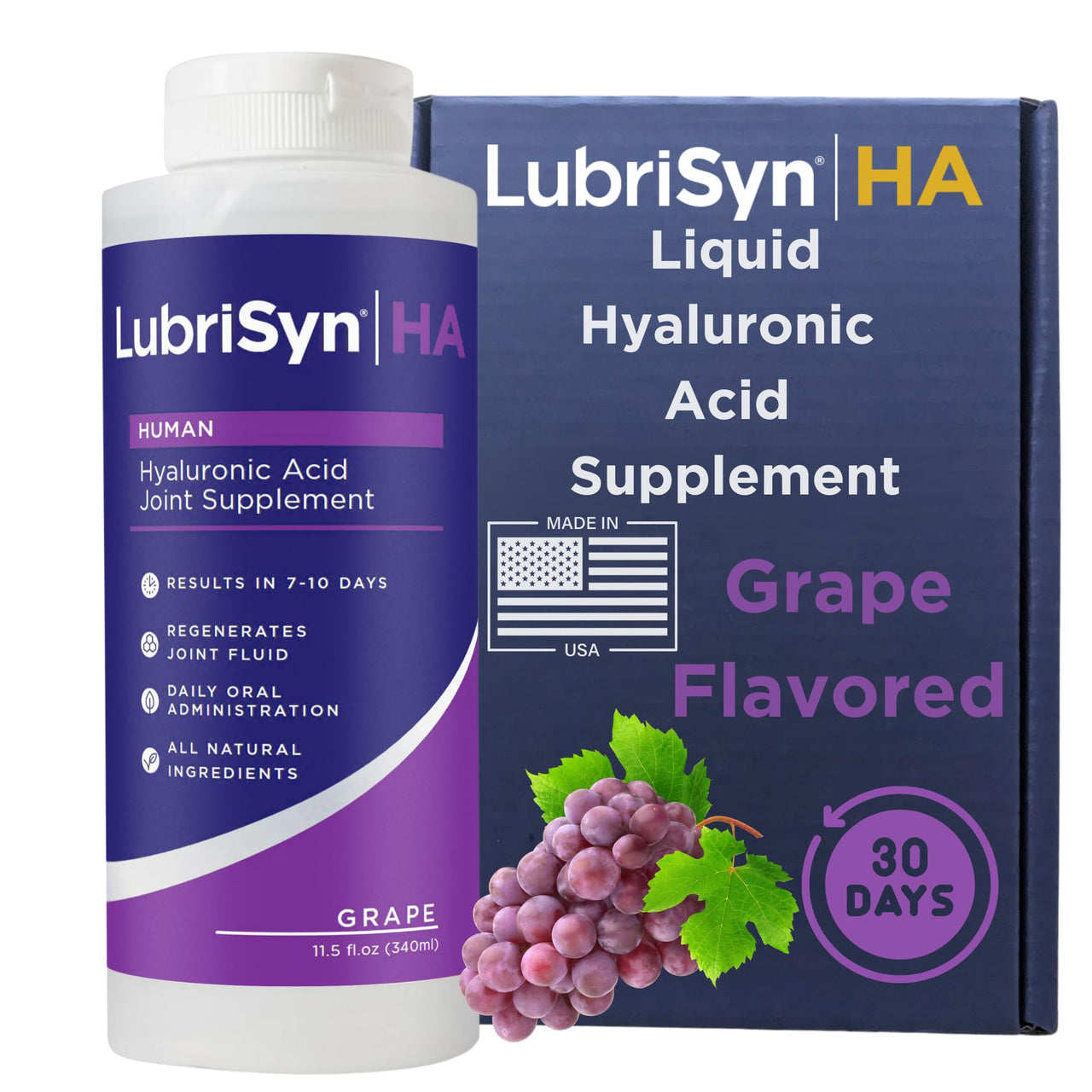 Lubrisyn Hyaluronic Acid Oral Joint Supplement â€“ Liquid HA Formula for Humans â€“ Promotes Joint Support, Mobility, Flexibility, Hydration & Healthy Function for Men & Women â€“ Grape Flavor 11.5oz