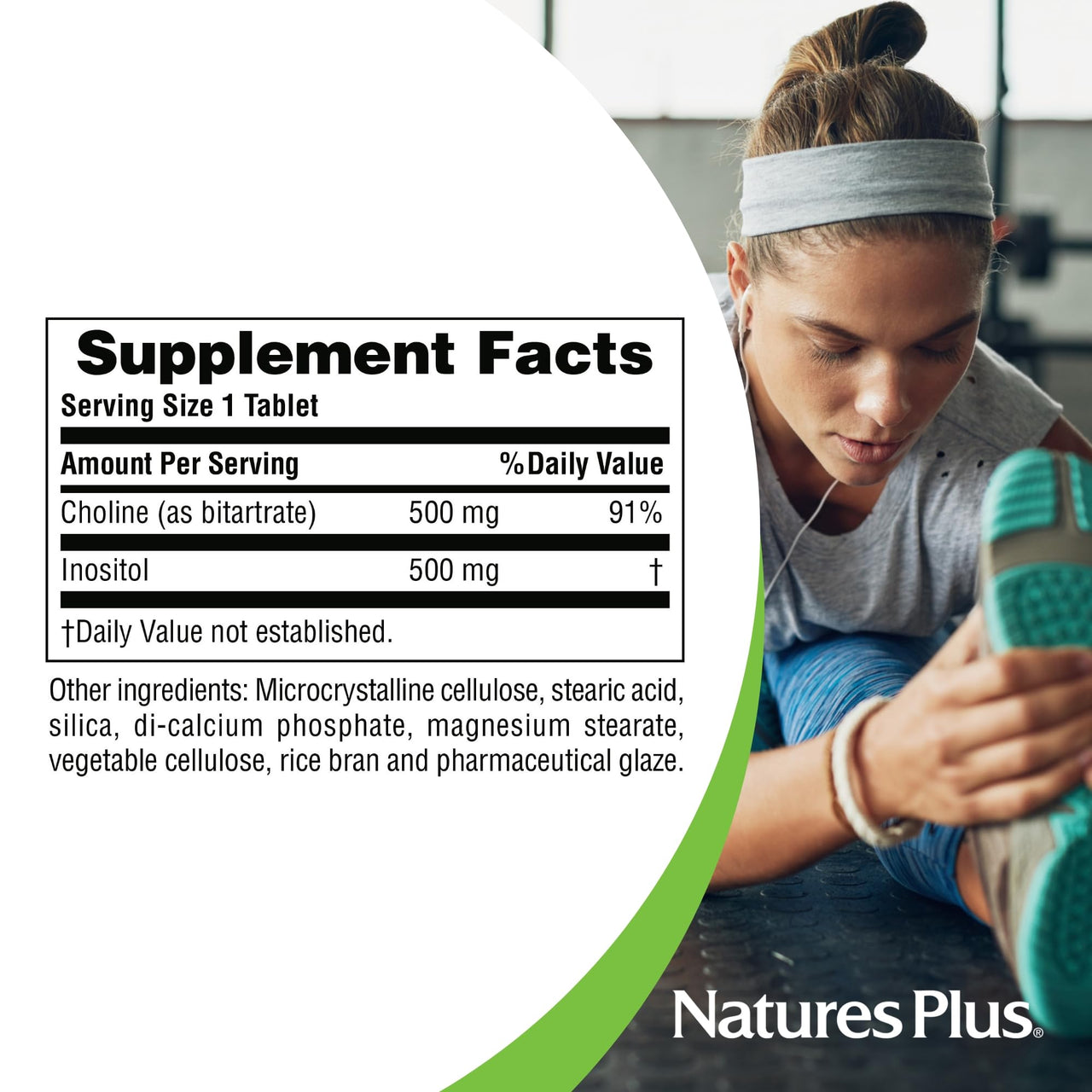 NaturesPlus Choline & Inositol - 500 mg, 60 Vegetarian Tablets - Nervous System Support & Healthy Liver Function - Gluten-Free - 60 Servings
