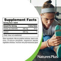 Thumbnail for NaturesPlus Choline & Inositol - 500 mg, 60 Vegetarian Tablets - Nervous System Support & Healthy Liver Function - Gluten-Free - 60 Servings