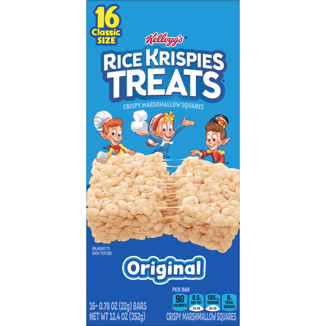 Rice Krispies Treats Marshmallow Snack Bars, Kids Snacks, Lunch Snacks, Original, 12.4oz Box (16 Bars)