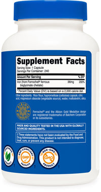 Thumbnail for Nutricost Chelated Iron, As Ferrochel, 36mg, 240 Capsules