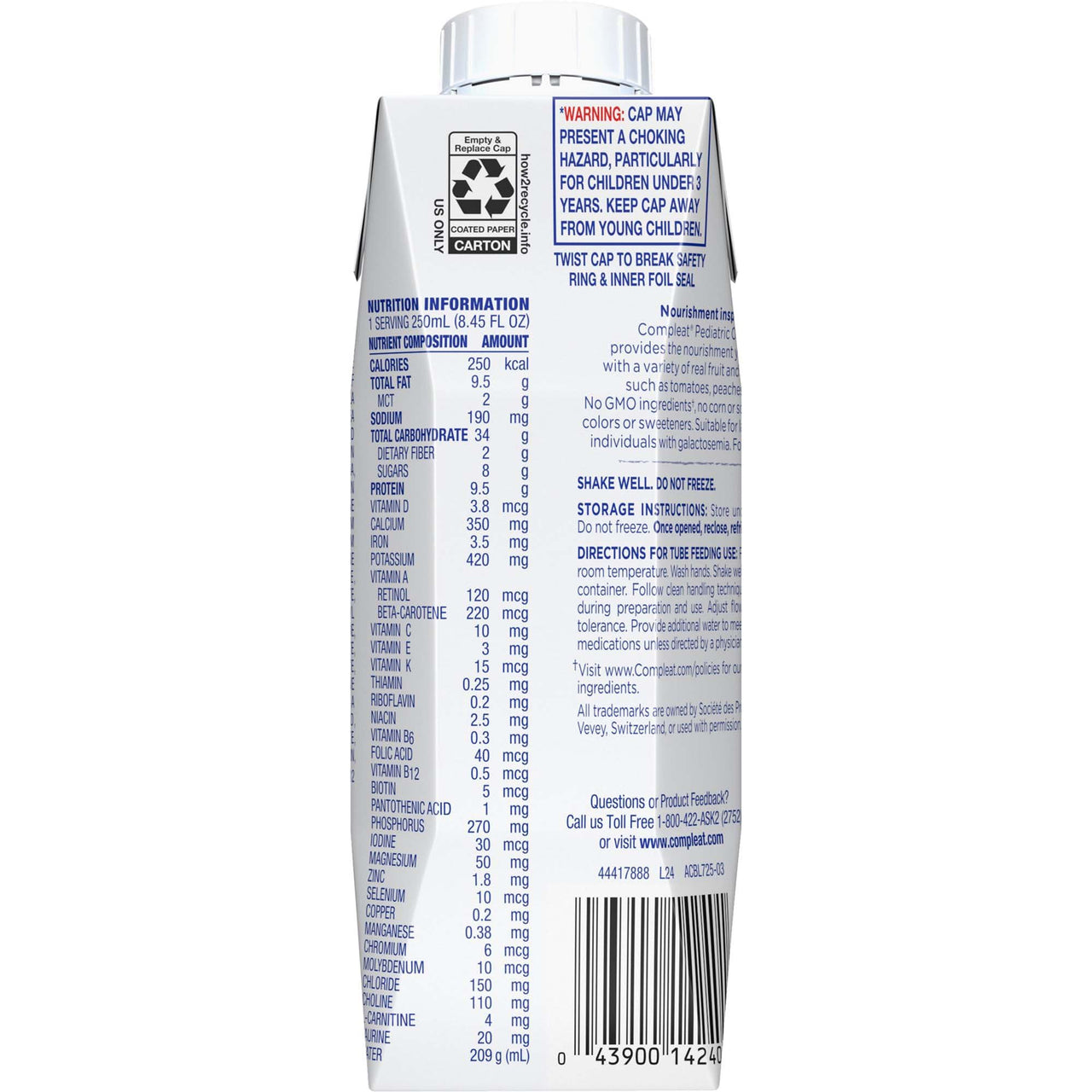 Compleat Pediatric Original Pediatric Tube Feeding Formula Unflavored 8.45 oz Carton, 6 Count