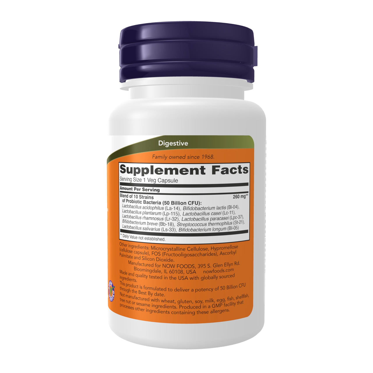 NOW Foods Supplements, Probiotic-10™, 50 Billion, with 10 Probiotic Strains, Strain Verified, 50 Veg Capsules