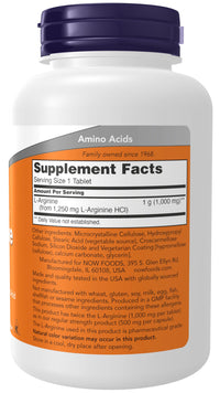 Thumbnail for NOW Foods Supplements, L-Arginine 1,000 mg, Nitric Oxide Precursor*, Amino Acid, 120 Tablets