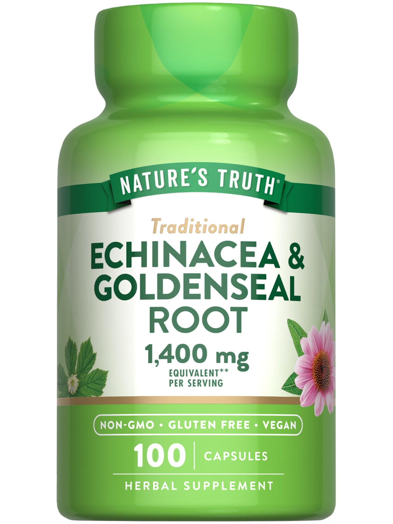 Nature's Truth Echinacea Goldenseal Capsules | 100 Count | Vegan, Non-GMO & Gluten Free Supplement | Herbal Support Complex