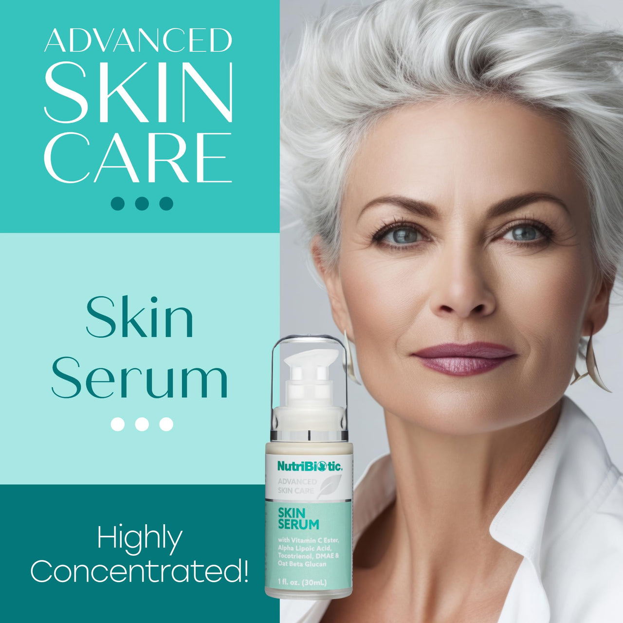 NutriBiotic Skin Serum, 1 Fl Oz | with Nutrients Oat Beta Glucan, Alpha Lipoic Acid, Vitamin C Ester, Tocotrienols & DMAE | Super Concentrated to Support Healthy Skin | Vegan & Paraben Free