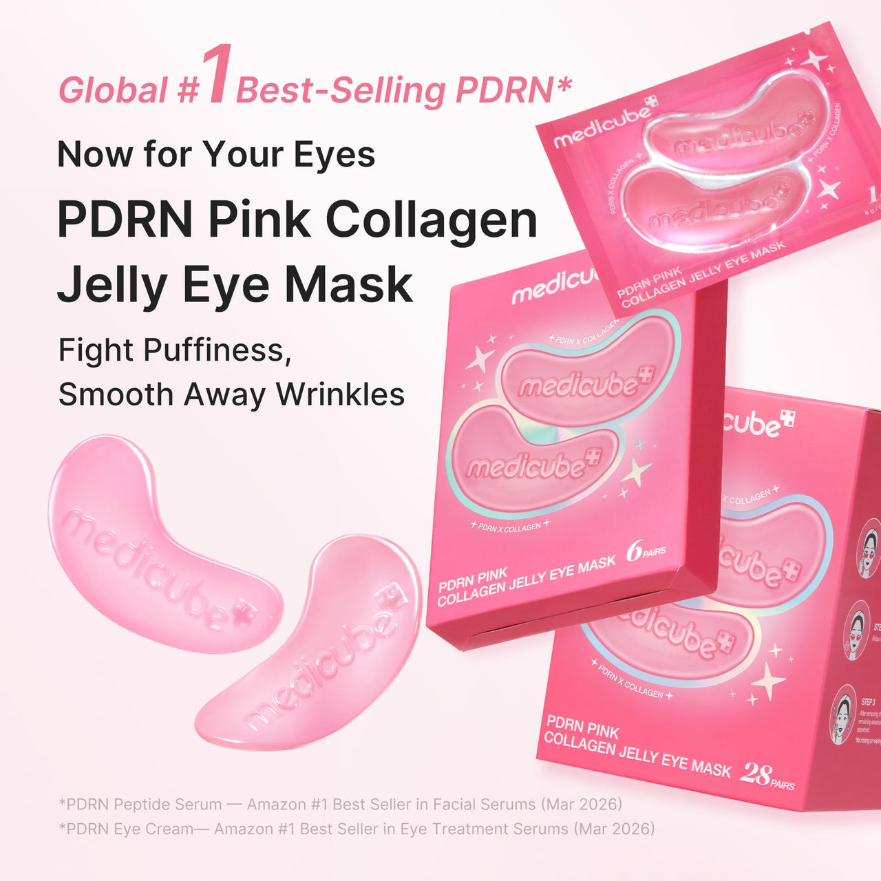 medicube Jelly Eye Mask PDRN Pink Collagen | Hydrogel Eye Patches with PDRN, Collagen, NAD | Refreshing for Puffy, Tired Eyes | Firming for Look of Wrinkles, Fine Lines | Korean Skincare (28 Pairs)