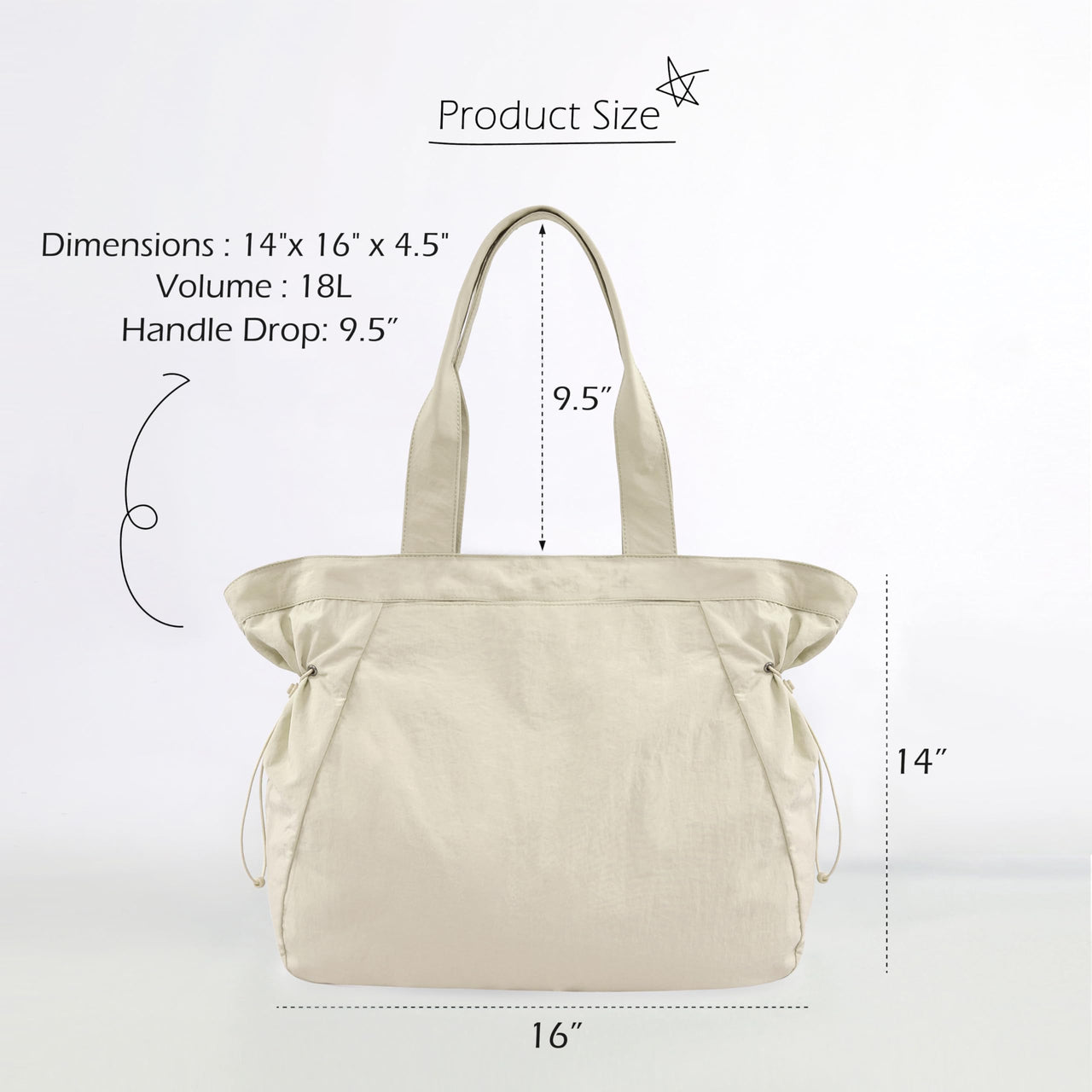 ODODOS 18L Side-Cinch Shopper Bags Lightweight Shoulder Bag Tote Handbag for Shopping Workout Beach Travel, Ivory